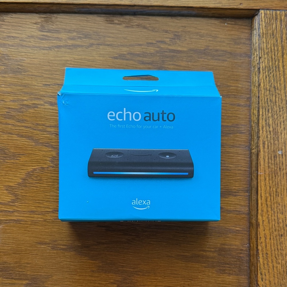 Amazon Echo Auto Blue Box with Black Device Image